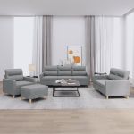 Set de canapele cu perne, 4 piese, gri deschis, textil GartenMobel Dekor