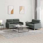 Set de canapele cu perne, 2 piese, gri închis, textil GartenMobel Dekor