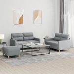 Set de canapele cu perne, 3 piese, gri deschis, textil GartenMobel Dekor