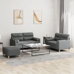 Set de canapele cu perne, 3 piese, gri închis, textil GartenMobel Dekor