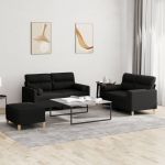 Set de canapele cu perne, 3 piese, negru, textil GartenMobel Dekor