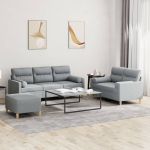 Set de canapele cu perne, 3 piese, gri deschis, textil GartenMobel Dekor