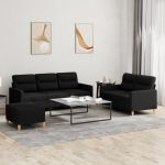 Set de canapele cu perne, 3 piese, negru, textil GartenMobel Dekor