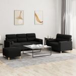 Set de canapele cu perne, 3 piese, negru, textil GartenMobel Dekor