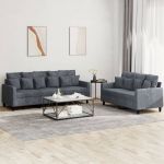 Set de canapele cu perne, 2 piese, gri închis, catifea GartenMobel Dekor