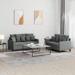 Set de canapele cu perne, 2 piese, gri închis, textil GartenMobel Dekor