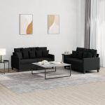 Set de canapele cu perne, 2 piese, negru, textil GartenMobel Dekor