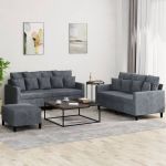 Set de canapele cu perne, 3 piese, gri închis, catifea GartenMobel Dekor