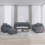 Set de canapele cu perne, 4 piese, gri închis, catifea GartenMobel Dekor