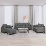 Set de canapele cu perne, 4 piese, gri închis, material textil GartenMobel Dekor