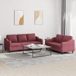 Set canapea cu perne, 2 piese, roșu vin, material textil GartenMobel Dekor