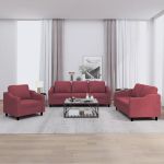 Set canapea cu perne, 3 piese, roșu vin, material textil GartenMobel Dekor