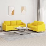 Set de canapele cu perne, 2 piese, galben deschis, textil GartenMobel Dekor