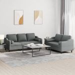 Set de canapele cu perne, 2 piese, gri închis, material textil GartenMobel Dekor