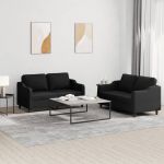 Set de canapele cu perne, 2 piese, negru, textil GartenMobel Dekor