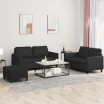 Set de canapele cu perne, 3 piese, negru, piele ecologică GartenMobel Dekor