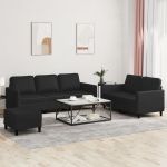 Set de canapele cu perne, 3 piese, negru, piele ecologică GartenMobel Dekor