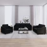 Set de canapele cu perne, 3 piese, negru, textil GartenMobel Dekor