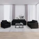 Set de canapele cu perne, 3 piese, negru, textil GartenMobel Dekor