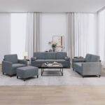 Set canapea cu perne, 4 piese, gri închis, catifea GartenMobel Dekor