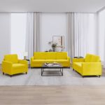 Set de canapele, 3 piese, galben, catifea GartenMobel Dekor