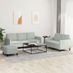 Set de canapele, 3 piese, gri deschis, catifea GartenMobel Dekor
