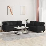 Set de canapele cu perne, 2 piese, negru, piele ecologică GartenMobel Dekor