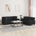 Set de canapele cu perne, 2 piese, negru, piele ecologică GartenMobel Dekor