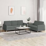 Set de canapele cu perne, 2 piese, gri închis, textil GartenMobel Dekor