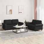 Set de canapele cu perne, 2 piese, negru, piele ecologică GartenMobel Dekor