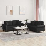 Set de canapele cu perne, 2 piese, negru, piele ecologică GartenMobel Dekor