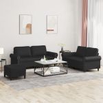 Set de canapele cu perne, 3 piese, negru, piele ecologică GartenMobel Dekor