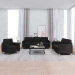 Set de canapele cu perne, 3 piese, negru, textil GartenMobel Dekor