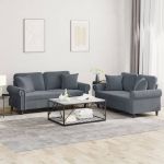 Set canapea cu perne, 2 piese, gri închis, catifea GartenMobel Dekor