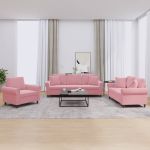 Set canapea cu perne, 3 piese, roz, catifea GartenMobel Dekor