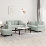 Set de canapele, 3 piese, cu perne, gri deschis, catifea GartenMobel Dekor