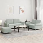 Set de canapele cu perne, 3 piese, gri deschis, catifea GartenMobel Dekor