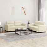 Set de canapele cu perne, 2 piese, crem, piele ecologică GartenMobel Dekor