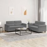 Set de canapele cu perne, 2 piese, gri închis, microfibră GartenMobel Dekor