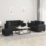 Set de canapele cu perne, 3 piese, negru, piele ecologică GartenMobel Dekor