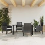 Set mobilier de grădină, 5 piese, negru, poliratan și oțel GartenMobel Dekor
