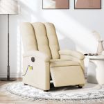 Fotoliu electric de masaj rabatabil, crem, textil GartenMobel Dekor