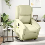 Fotoliu electric masaj rabatabil cu ridicare crem piele natural GartenMobel Dekor