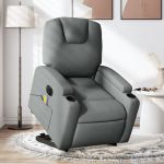 Fotoliu electric masaj rabatabil cu ridicare, gri închis textil GartenMobel Dekor