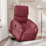 Fotoliu de masaj electric rabatabil cu ridicare roșu vin textil GartenMobel Dekor