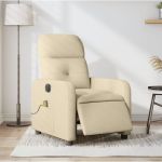 Fotoliu electric de masaj rabatabil, crem, textil GartenMobel Dekor
