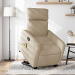 Fotoliu electric de masaj rabatabil cu ridicare, crem, textil GartenMobel Dekor