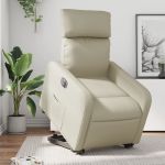 Fotoliu rabatabil electric cu ridicare, crem, piele ecologică GartenMobel Dekor