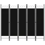 Paravan de cameră cu 5 panouri, negru, 200 x 180 cm GartenMobel Dekor