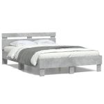 Cadru de pat cu tăblie gri beton 120x200 cm lemn prelucrat GartenMobel Dekor
